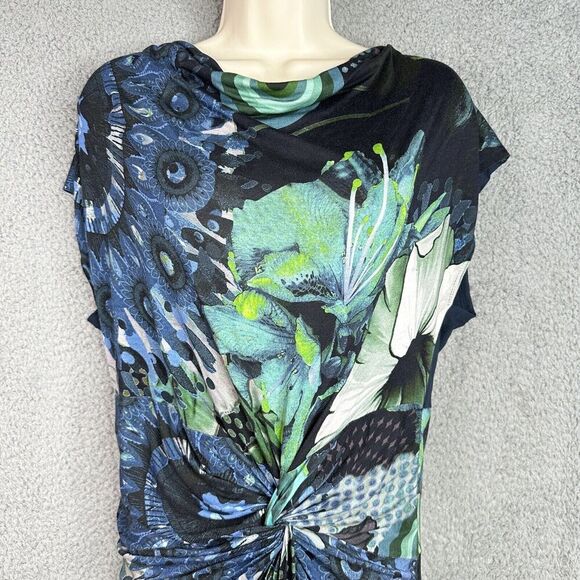 Desigual Womens Dress Size Large Blue Floral Sleeveless Drape Neck Style 40V2148 - Picture 3 of 15
